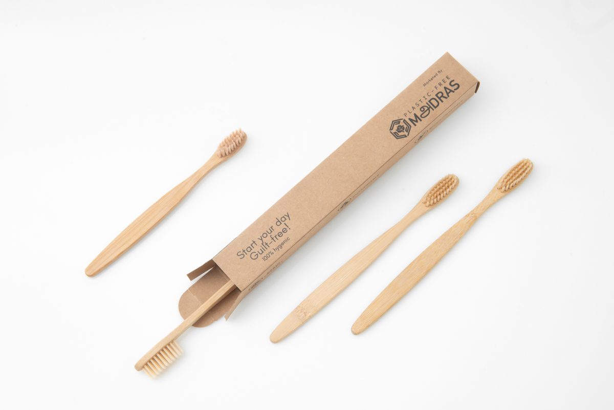 Bamboo toothbrush kit in printed pouch