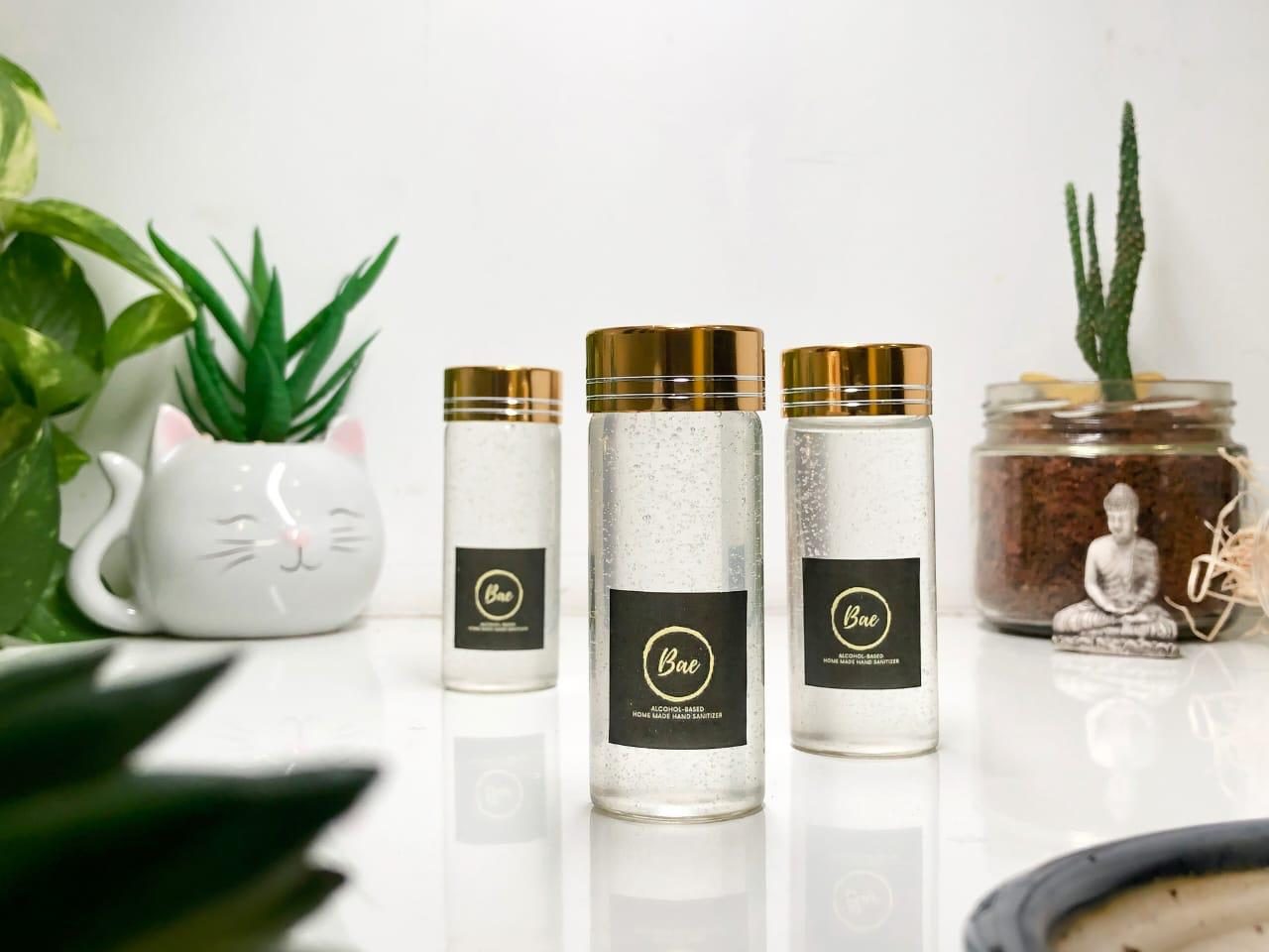 Printed glass bottles with desk plants