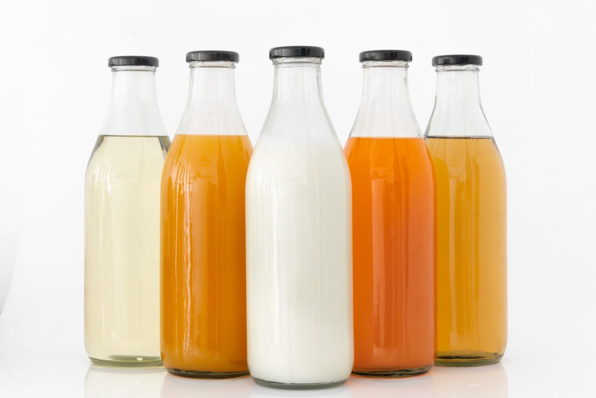 Glass milk and juice bottles