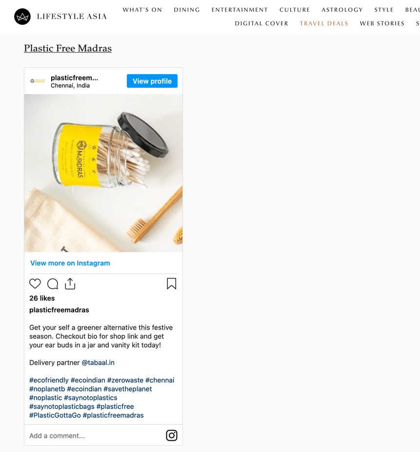 Lifestyle Asia — Plastic Free Madras